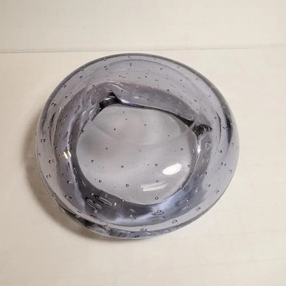 Vtg Murano Ashtray Dish Hand Blown Amethyst Bullicante Art Glass 4.5